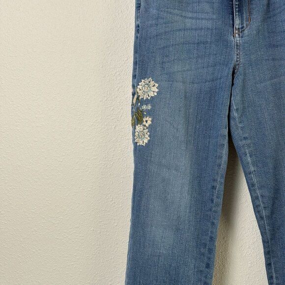 J Jill Denim Weekender Straight Leg Jeans Size 10 Floral Embroidery Mid Rise - Picture 3 of 14